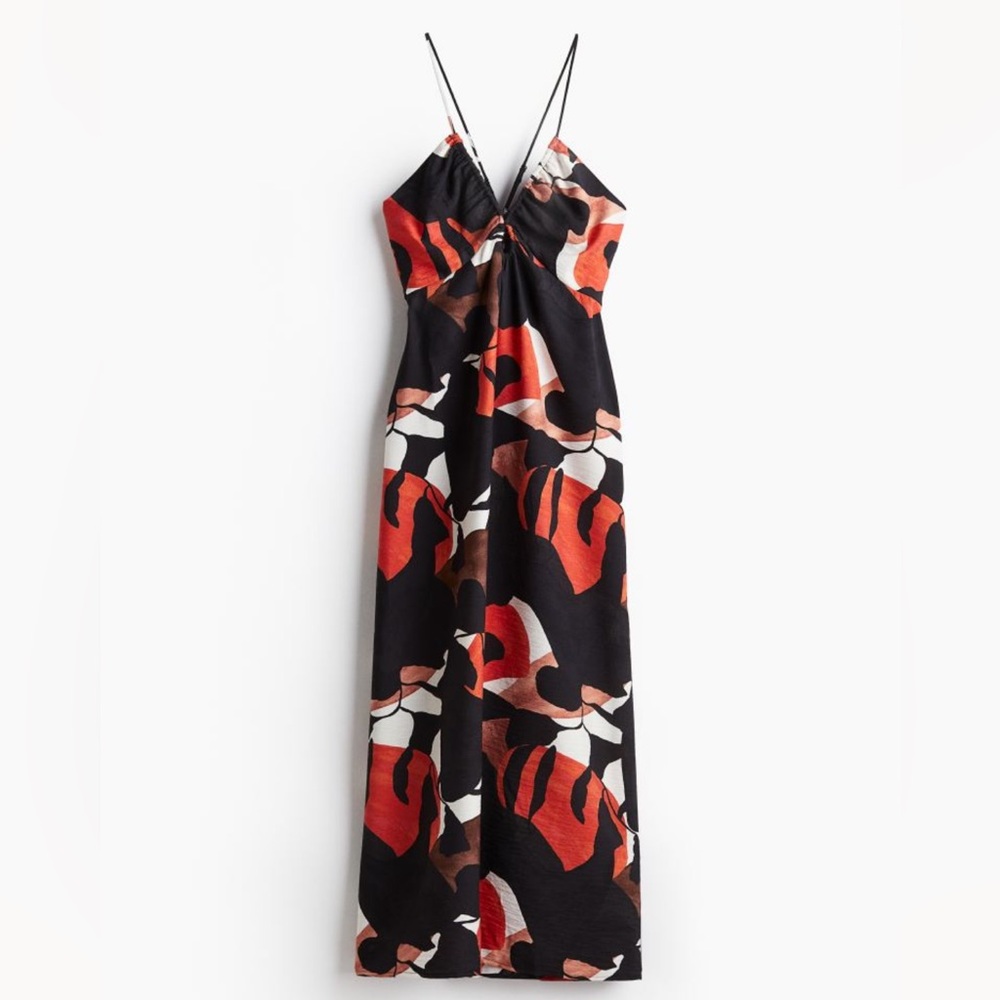H&M V-neck staply midi dress. Size L. Like new condition.
